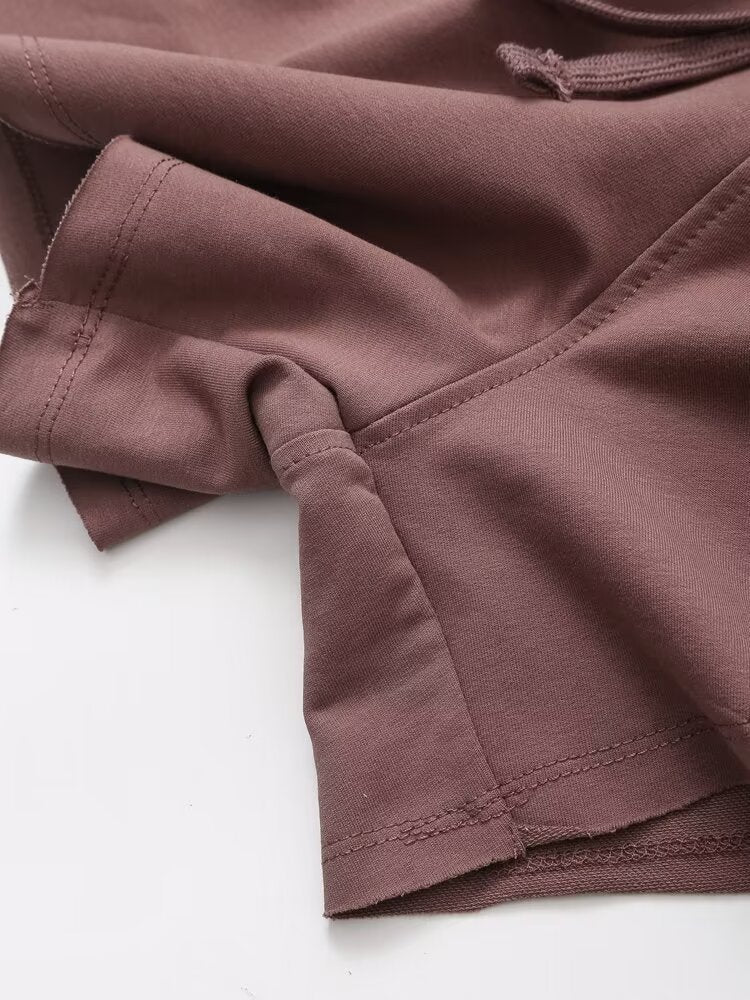 Spring Ribbed Flannel Sweatshirt Short Sleeve T Shirt Washing Effect Flannel Shorts Suit