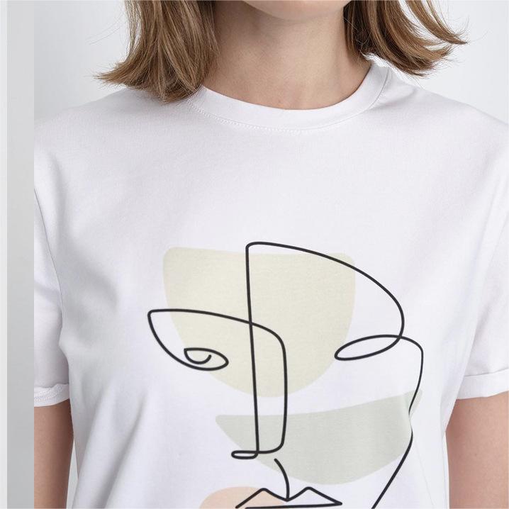 Summer Abstract Aesthetic Printed T Shirt Women Pure Cotton Soft Loose Basic Top T Shirt