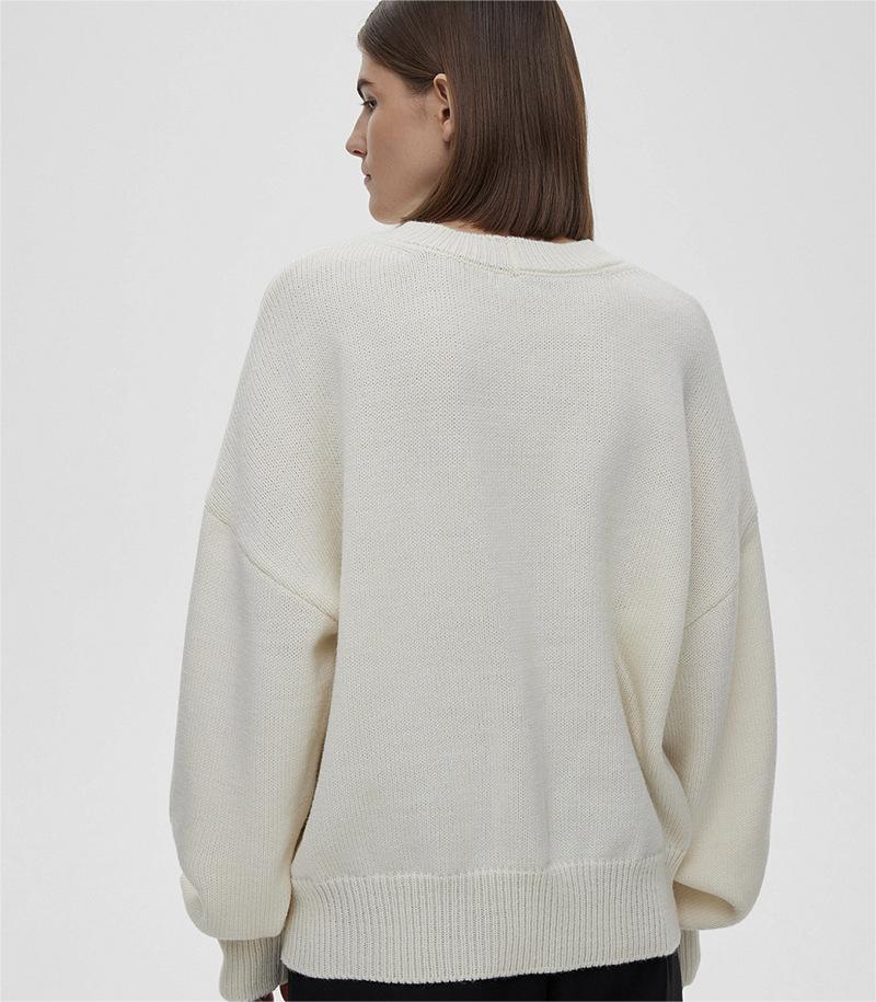 Idle Floral Stitching Contrast Color Sweater Women Loose Knitted Pullover Round Neck Top