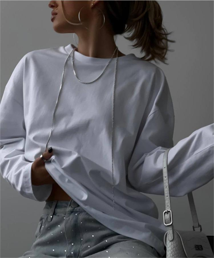 Spring Autumn Solid Color Long Sleeved T Shirt Women Lengthened Coat