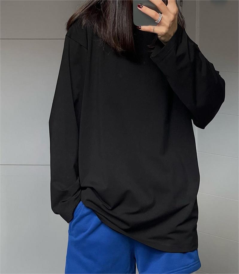 Spring Autumn Solid Color Long Sleeved T Shirt Women Lengthened Coat