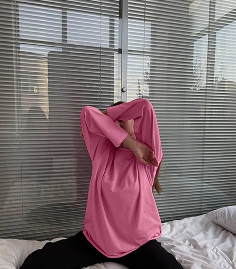 Spring Autumn Solid Color Long Sleeved T Shirt Women Lengthened Coat