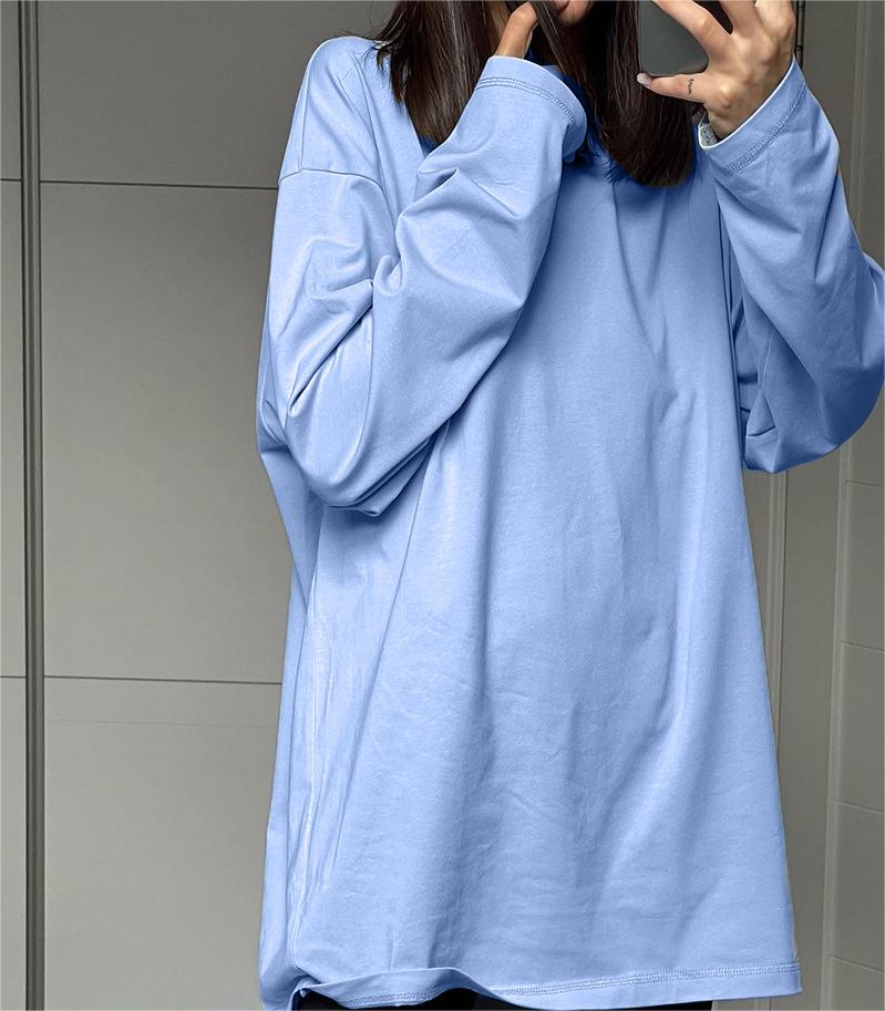 Spring Autumn Solid Color Long Sleeved T Shirt Women Lengthened Coat