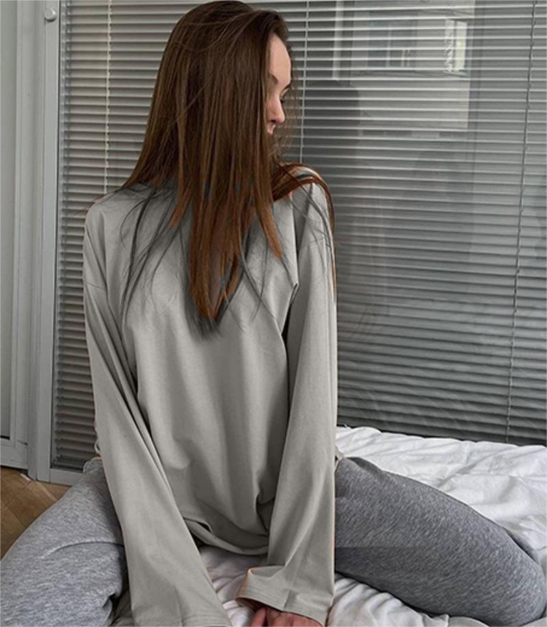 Spring Autumn Solid Color Long Sleeved T Shirt Women Lengthened Coat