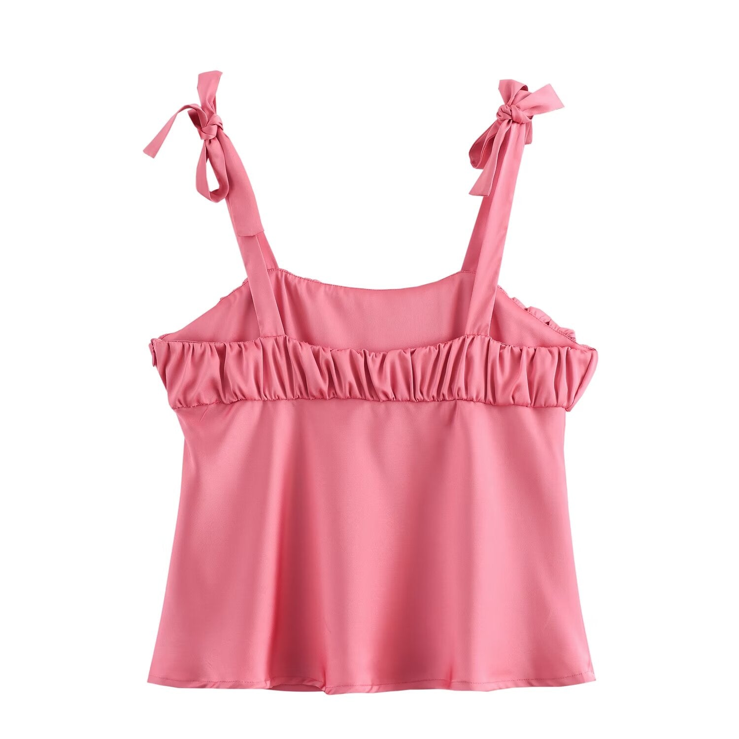 Summer Bowknot Decoration Pleated Satin Textured Top