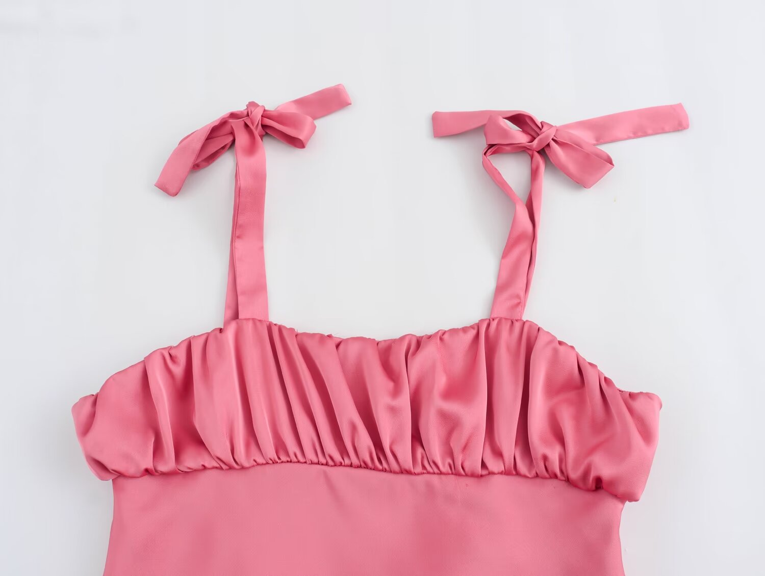 Summer Bowknot Decoration Pleated Satin Textured Top