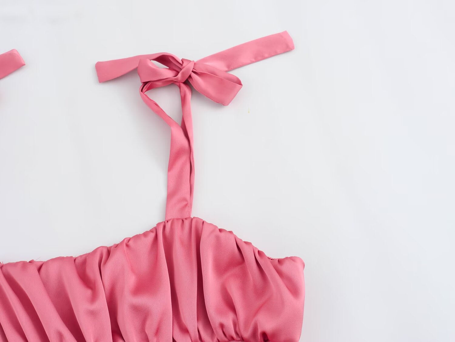 Summer Bowknot Decoration Pleated Satin Textured Top