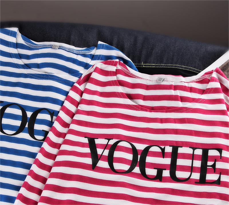 Spring Summer Printed Striped Cotton Long Sleeved T Shirt Women Soft Loose Top Vogue