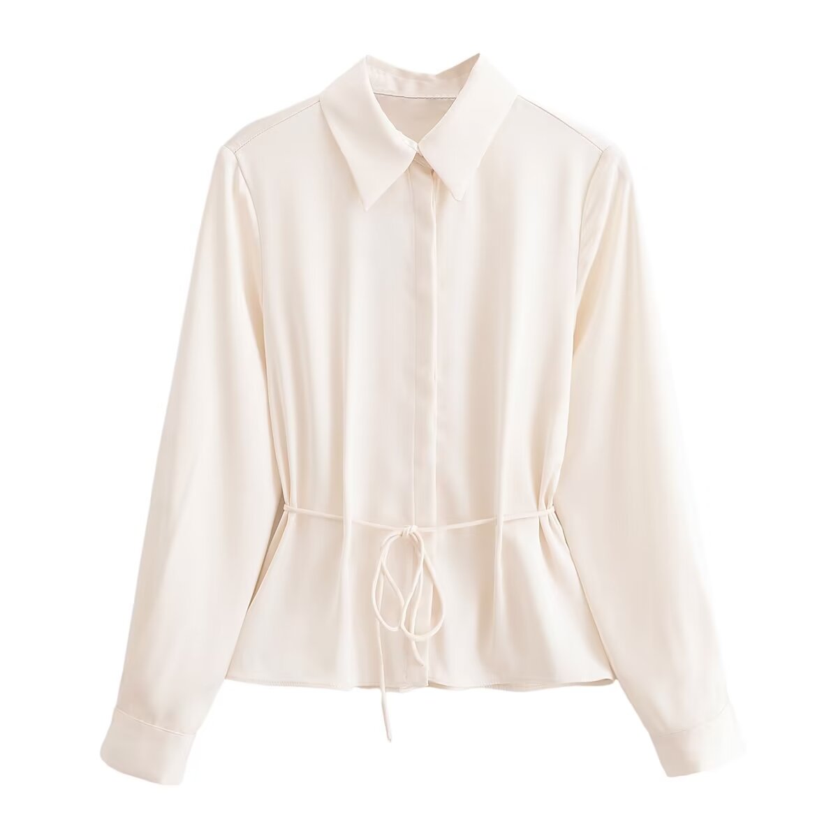 Women Clothing French Slim Slimming V Neckline Long Sleeve All Match Casual Shirt