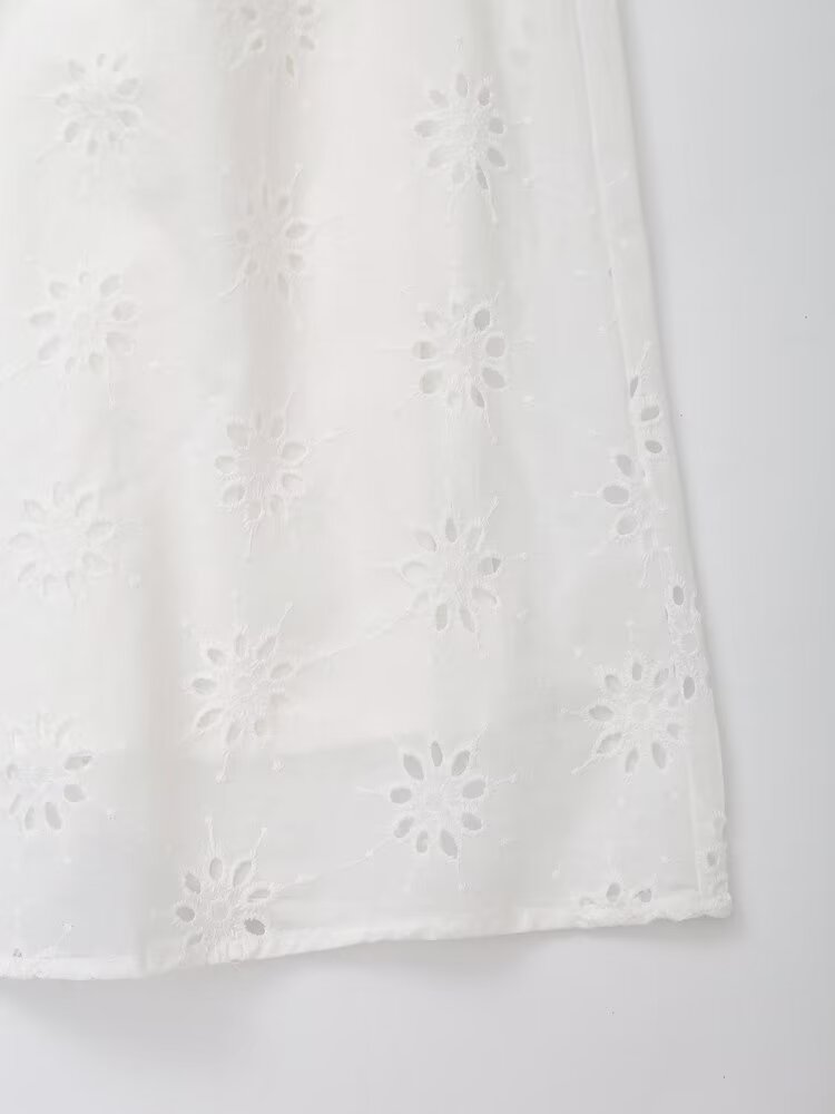Women Clothing Hollowed out Embroidered High Waist Casual Skirt