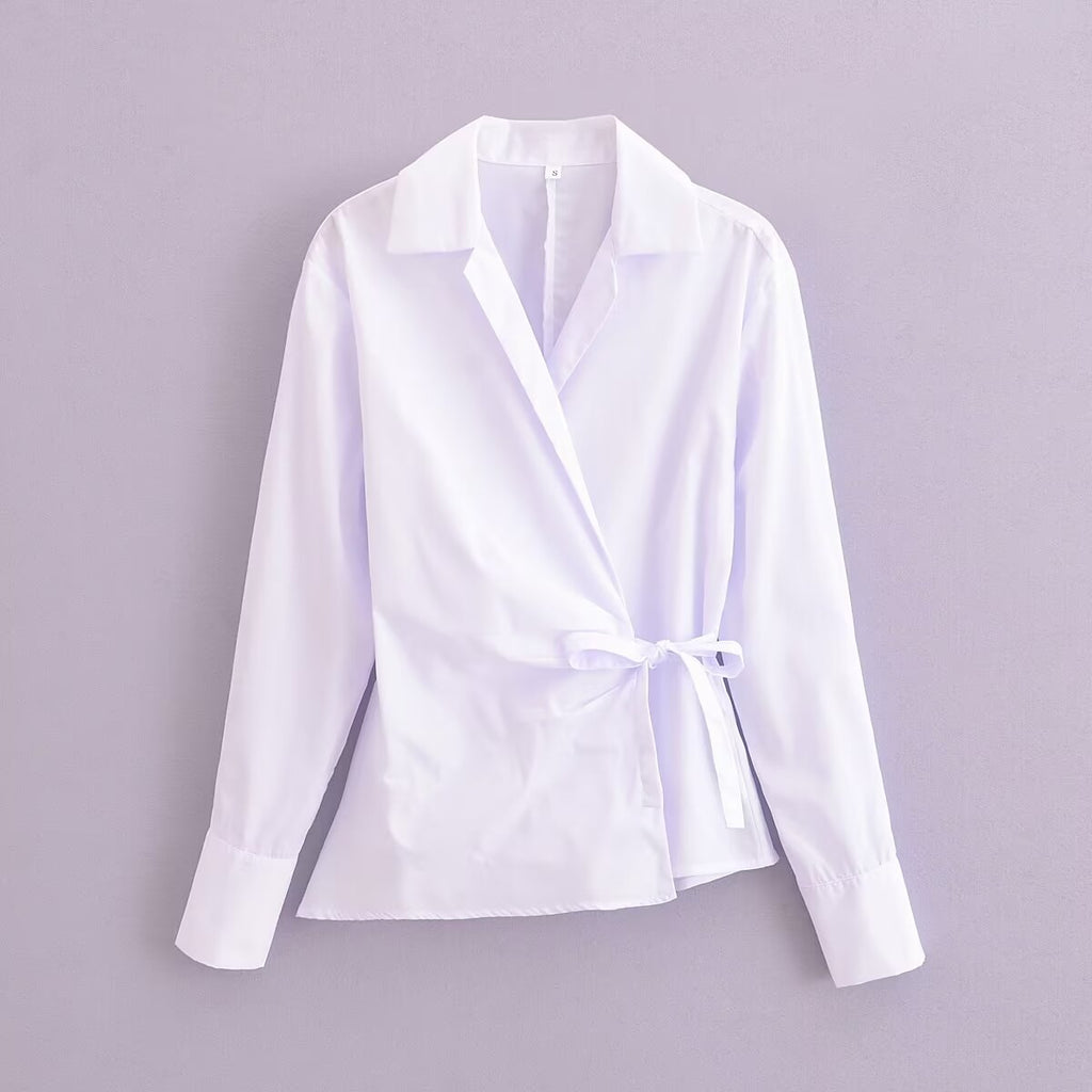 Summer Women Clothing French Design V neck Long Sleeve Shirt