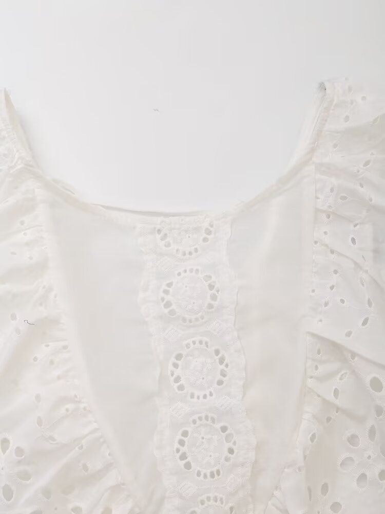 Summer Women Clothing Fashionable All Match Hollow Out Cutout Embroidered Laminated Decoration Top