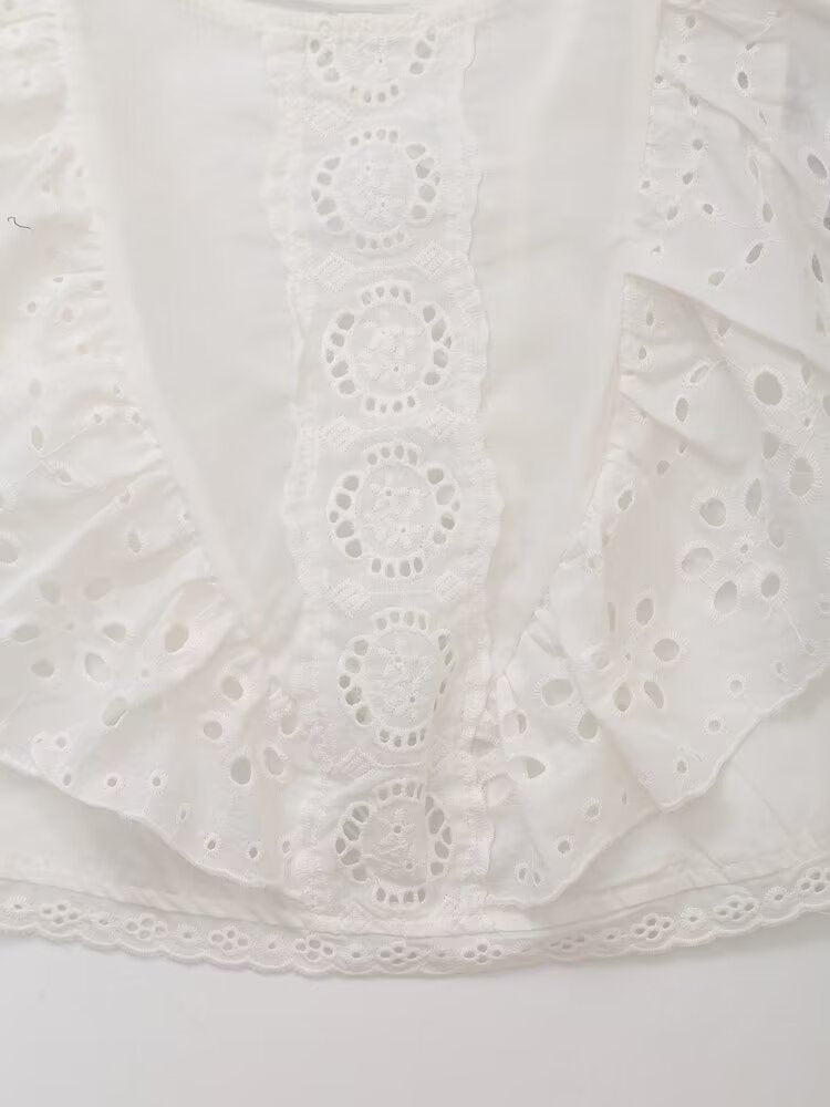 Summer Women Clothing Fashionable All Match Hollow Out Cutout Embroidered Laminated Decoration Top