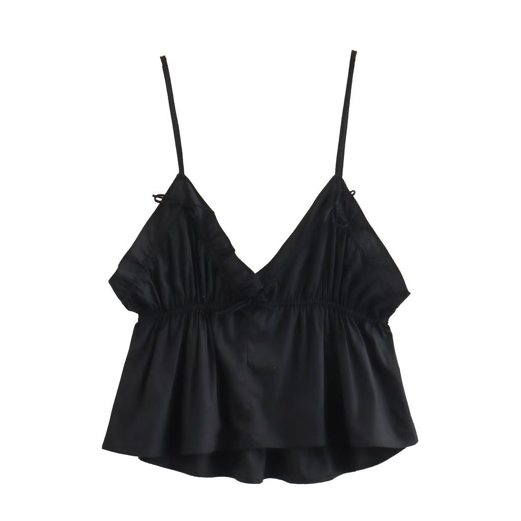 Summer Women Clothing All Match Minimalist Bowknot Decorative Poplin Top