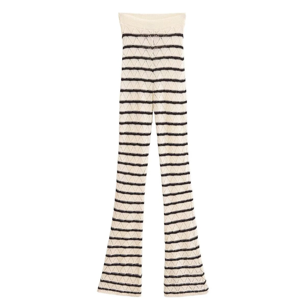 Fall Women Clothing Hollowed out Sweater Top Pant Sets