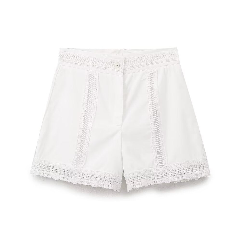 Summer Women Casual Hollow Out Cutout Embroidered Shirt Shorts Sets