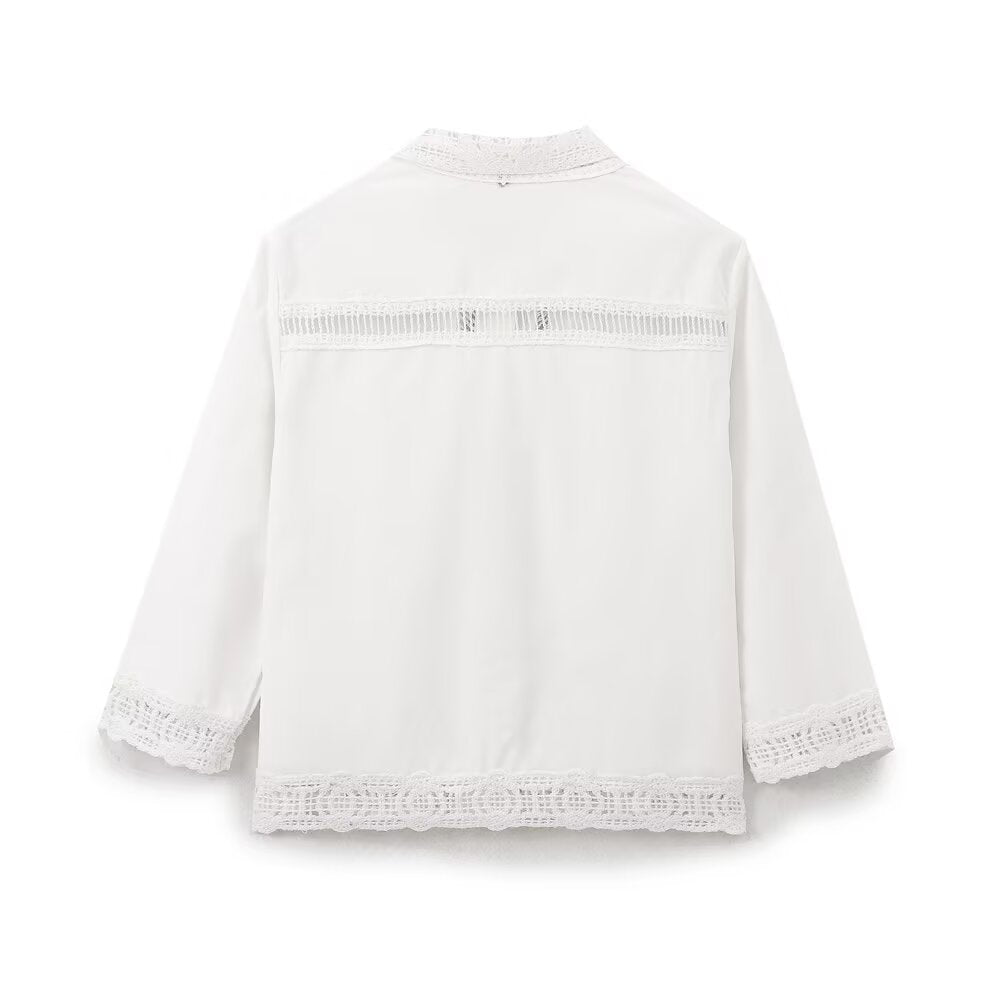 Summer Women Casual Hollow Out Cutout Embroidered Shirt Shorts Sets