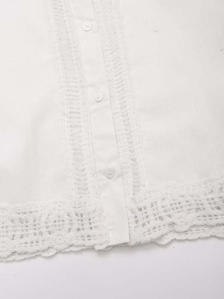Summer Women Casual Hollow Out Cutout Embroidered Shirt Shorts Sets