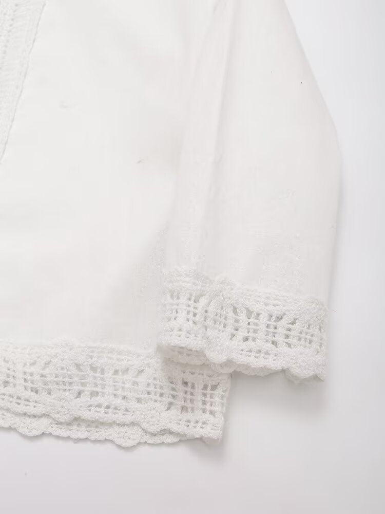 Summer Women Casual Hollow Out Cutout Embroidered Shirt Shorts Sets