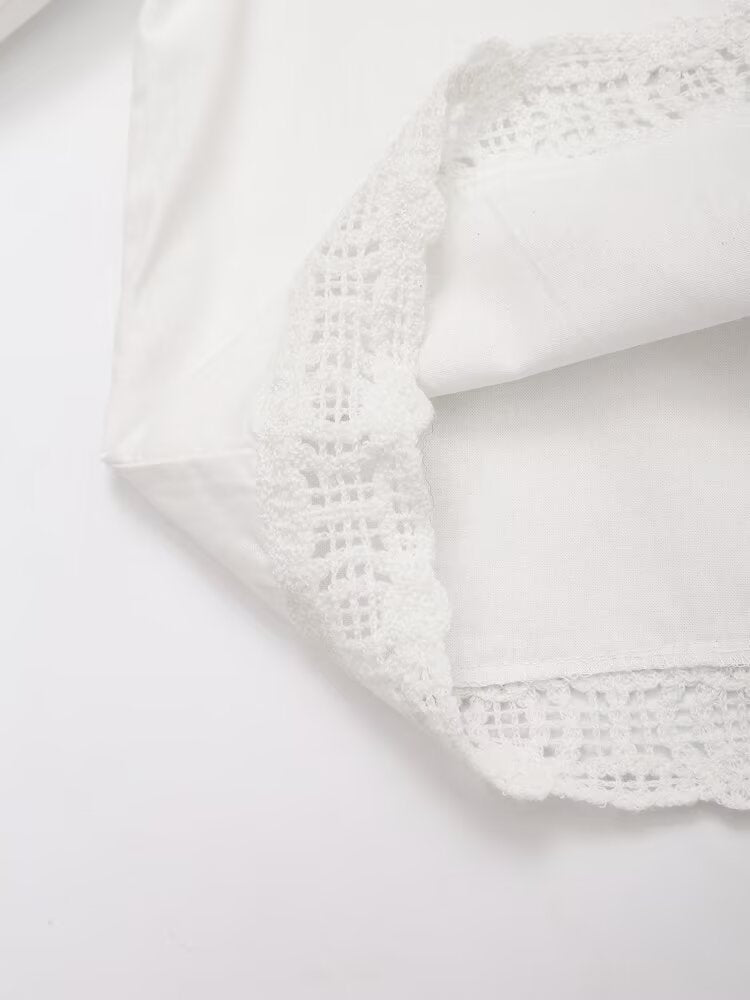 Summer Women Casual Hollow Out Cutout Embroidered Shirt Shorts Sets