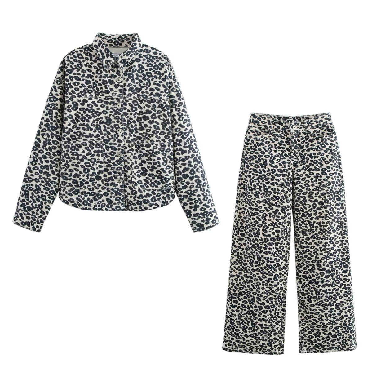 Printed Women Clothing Autumn High Waist Jeans Collared Jacket Pant Sets