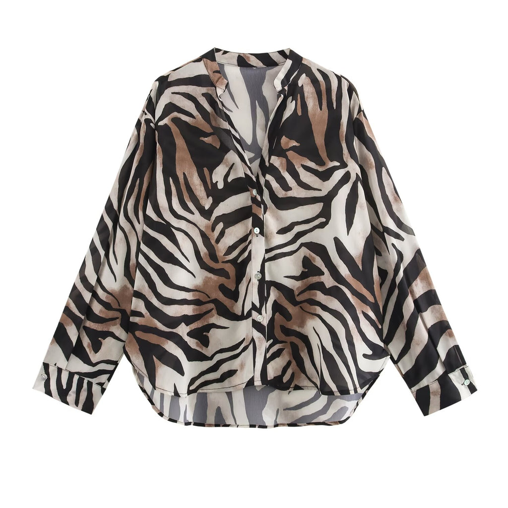 Fall Women Clothing Animal Print Casual Shirt Printed Trousers Set