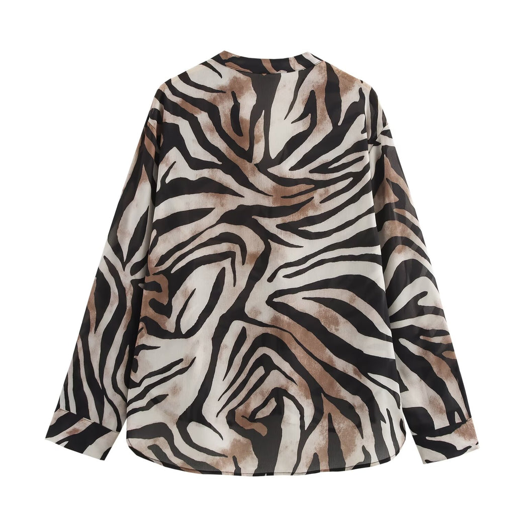 Fall Women Clothing Animal Print Casual Shirt Printed Trousers Set