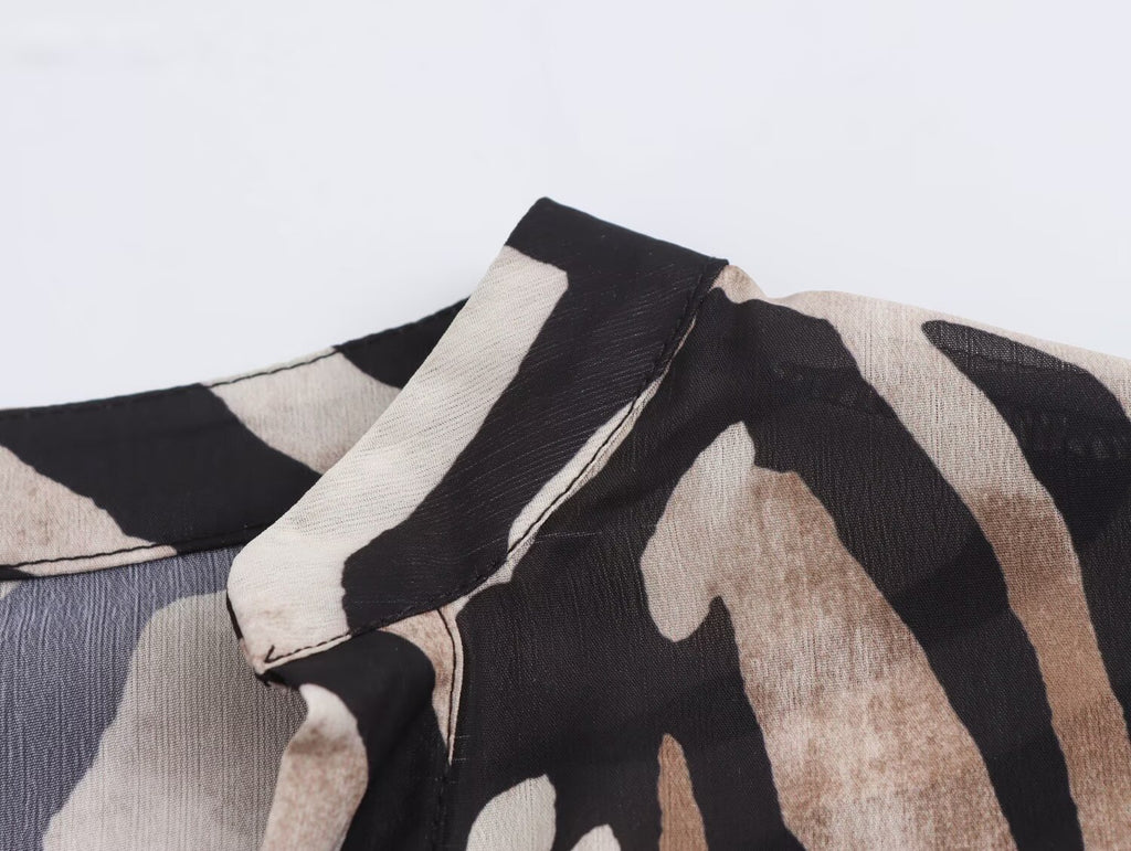 Fall Women Clothing Animal Print Casual Shirt Printed Trousers Set