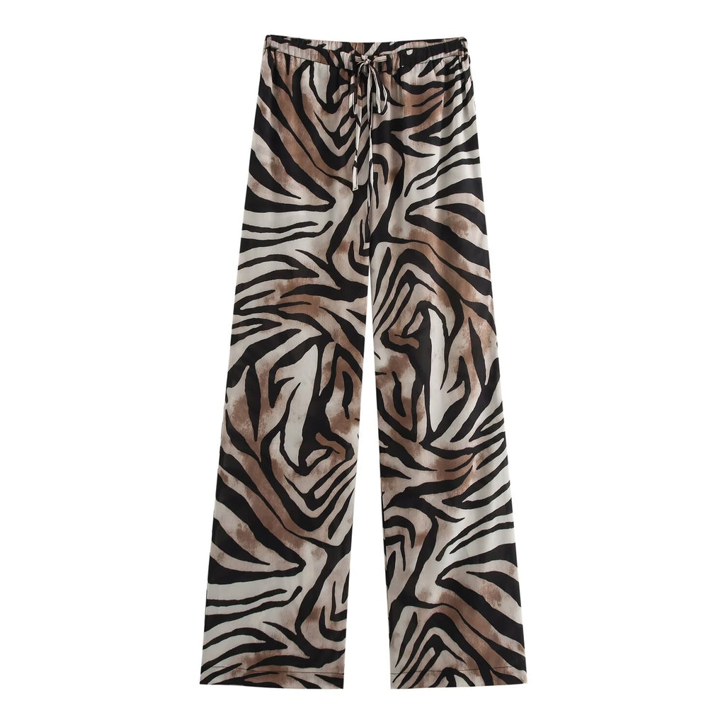 Fall Women Clothing Animal Print Casual Shirt Printed Trousers Set