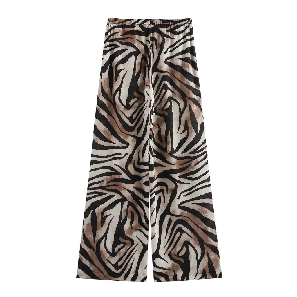 Fall Women Clothing Animal Print Casual Shirt Printed Trousers Set