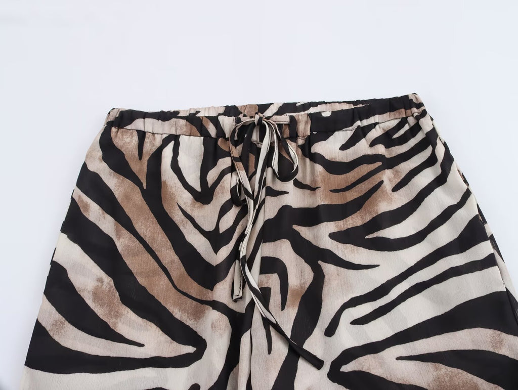 Fall Women Clothing Animal Print Casual Shirt Printed Trousers Set