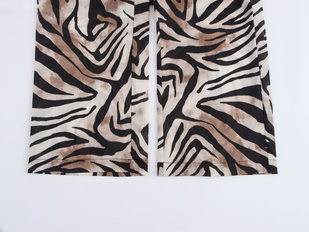 Fall Women Clothing Animal Print Casual Shirt Printed Trousers Set