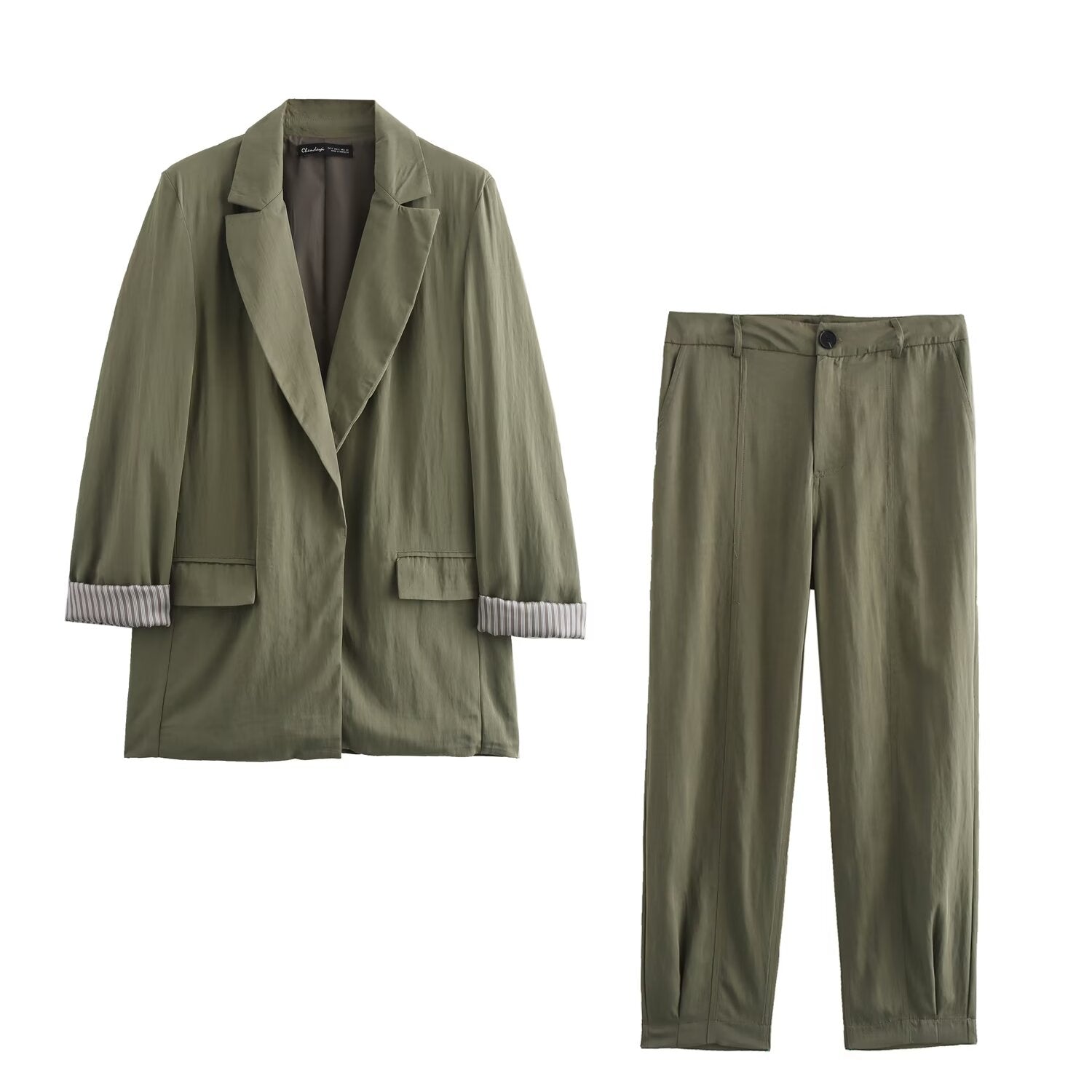 Autumn Roll up Sleeve Casual Blazer Pleated Effect Bloomers Women Sets