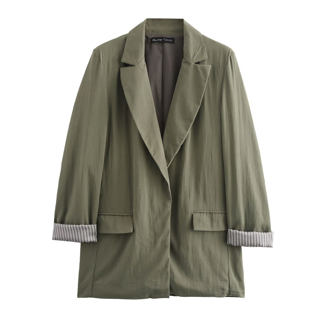 Autumn Roll up Sleeve Casual Blazer Pleated Effect Bloomers Women Sets