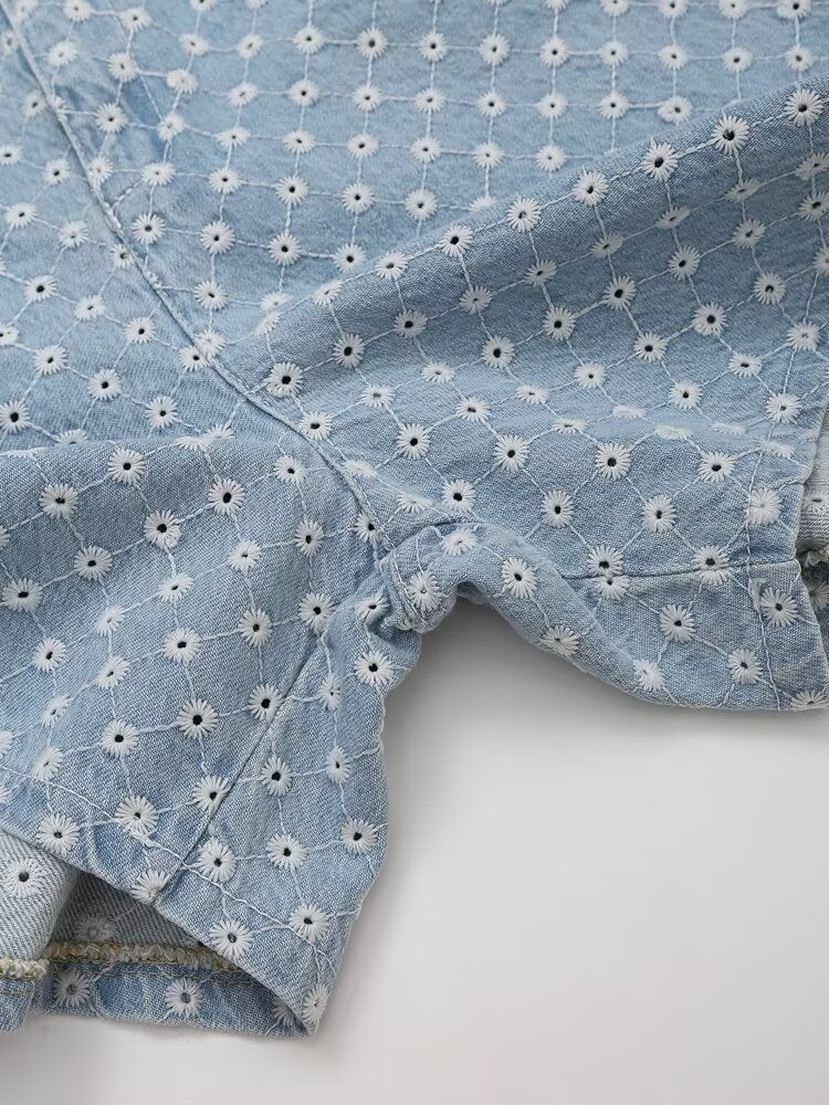 Summer Thin Design Light Blue Denim Short Sets