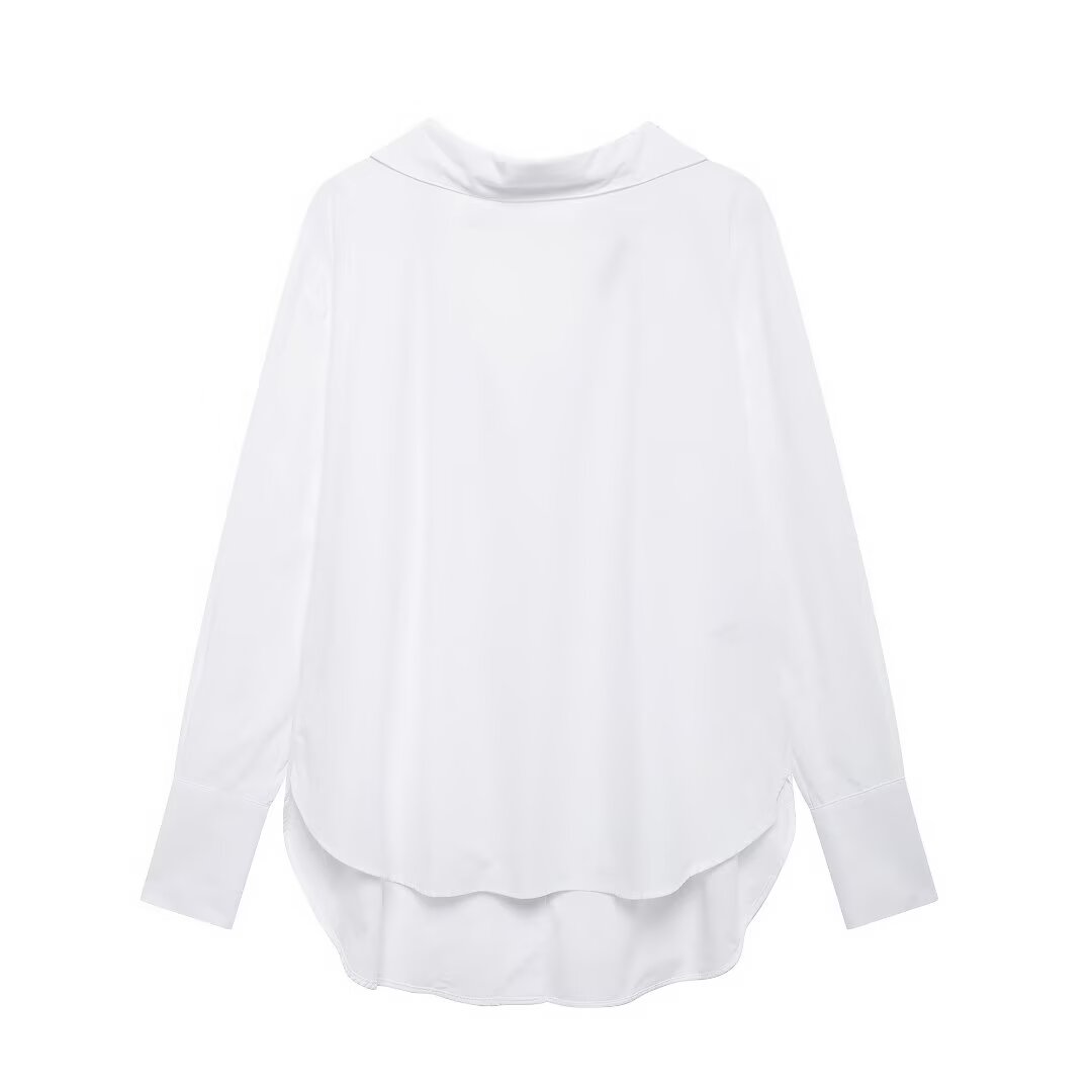 Autumn Women Casual Long Sleeve Single Breasted V Neck Pure White Shirt