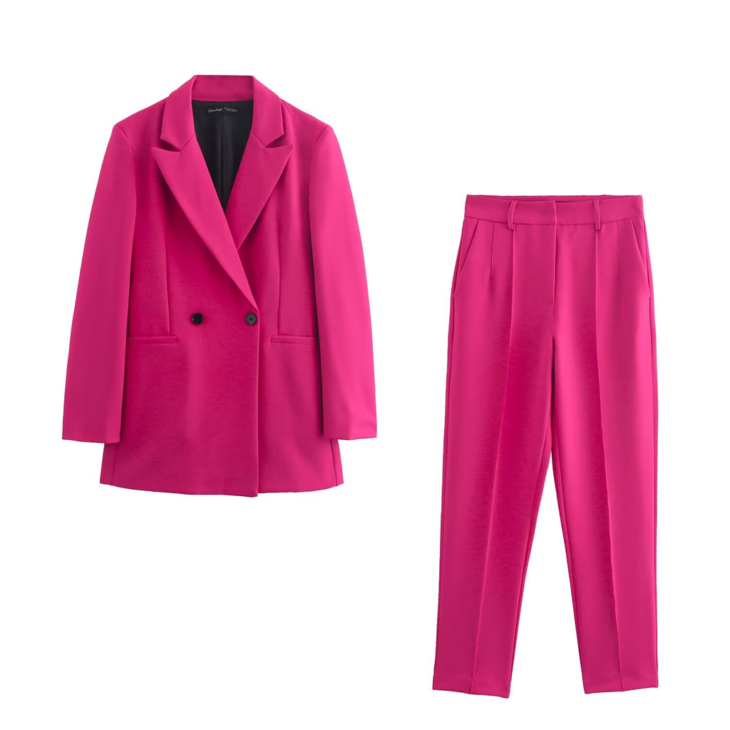Women Back Waistband Blazer Thread Decoration Pants Sets