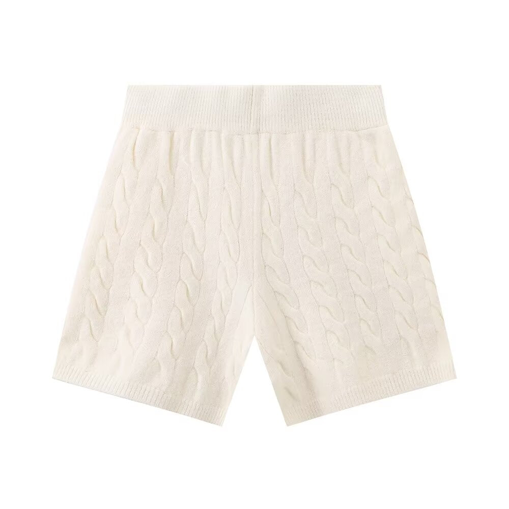 Early Autumn White Loose Lazy Round Neck Sweatshirt High Waist Wide Leg Shorts Sets