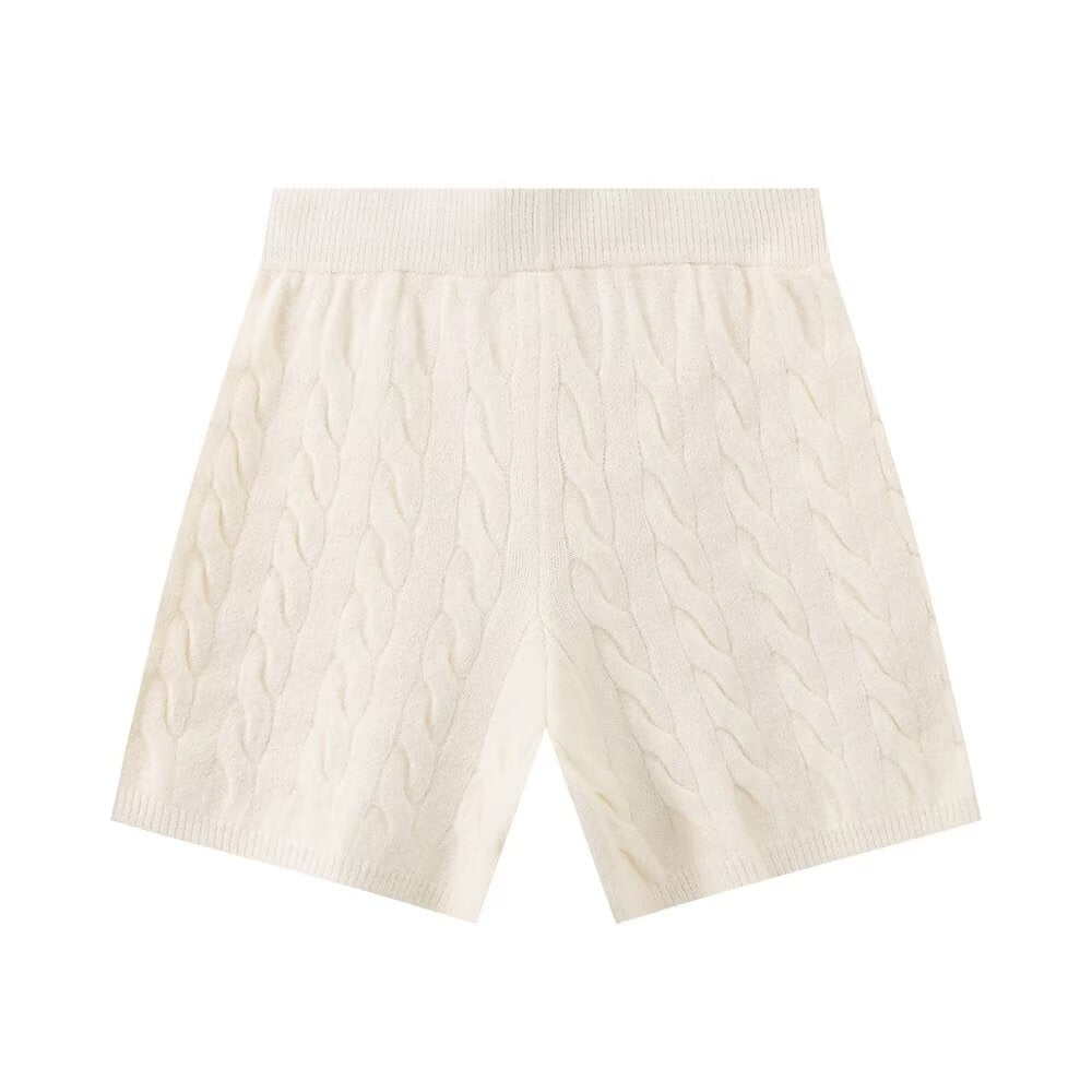 Early Autumn White Loose Lazy Round Neck Sweatshirt High Waist Wide Leg Shorts Sets
