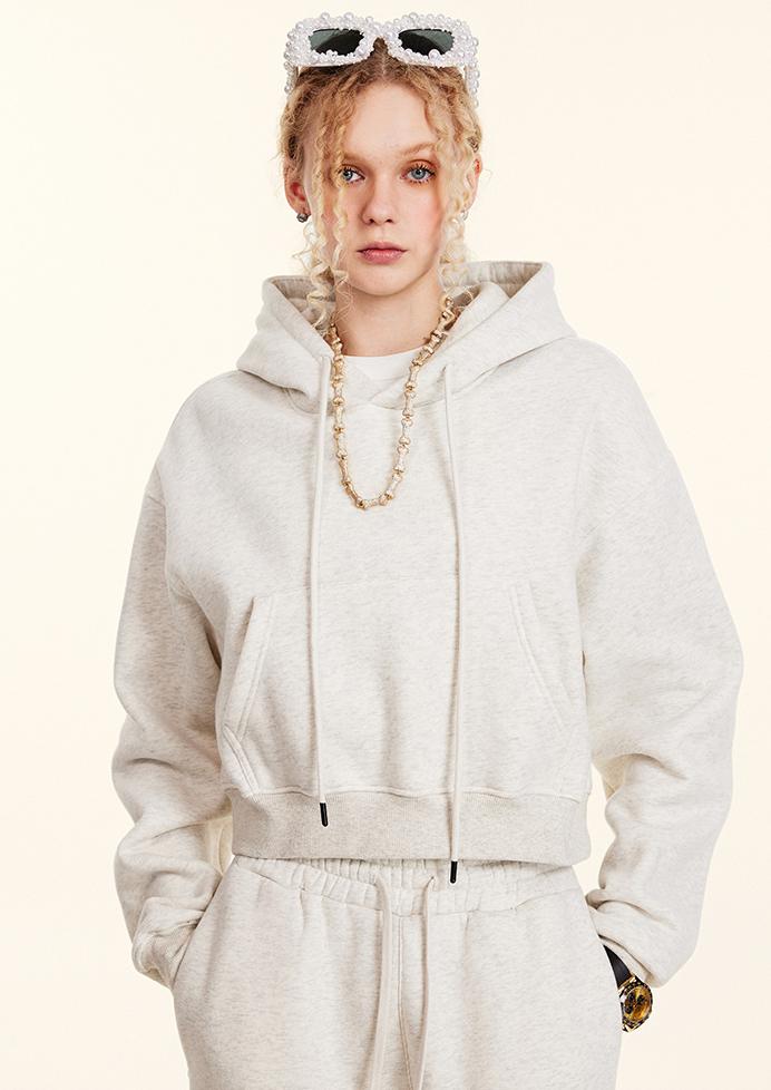 Clothing Autumn Winter Retro Hooded Pullover Women's Fleece-lined Thickened Sexy Short Women's Sweatshirt