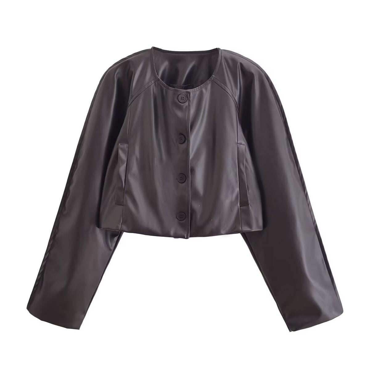 Autumn Women Faux Leather Short Coat Straight Leg Pants Sets