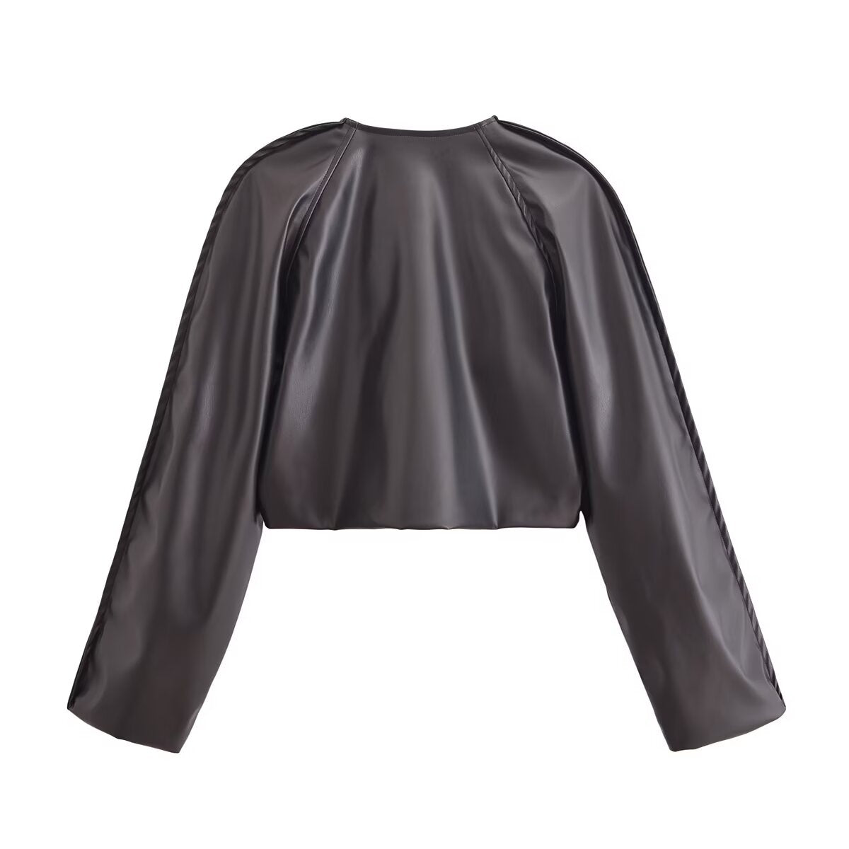 Autumn Women Faux Leather Short Coat Straight Leg Pants Sets