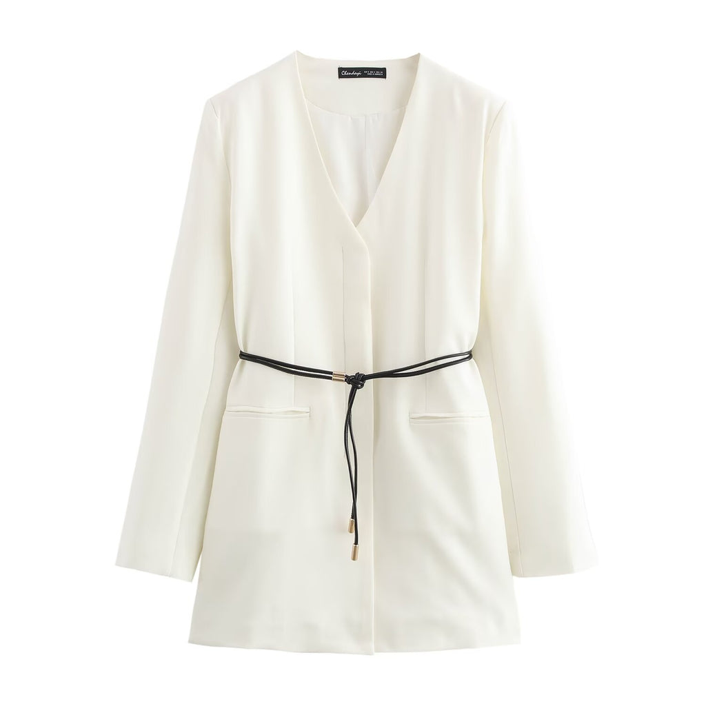 Autumn with Belt Blazer Straight Leg Pants Sets
