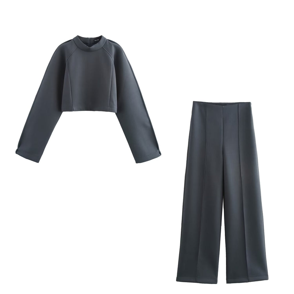 Spring Autumn Women Long Sleeve Sweater Short Top Sets