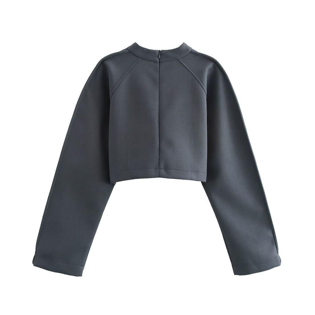 Spring Autumn Women Long Sleeve Sweater Short Top Sets