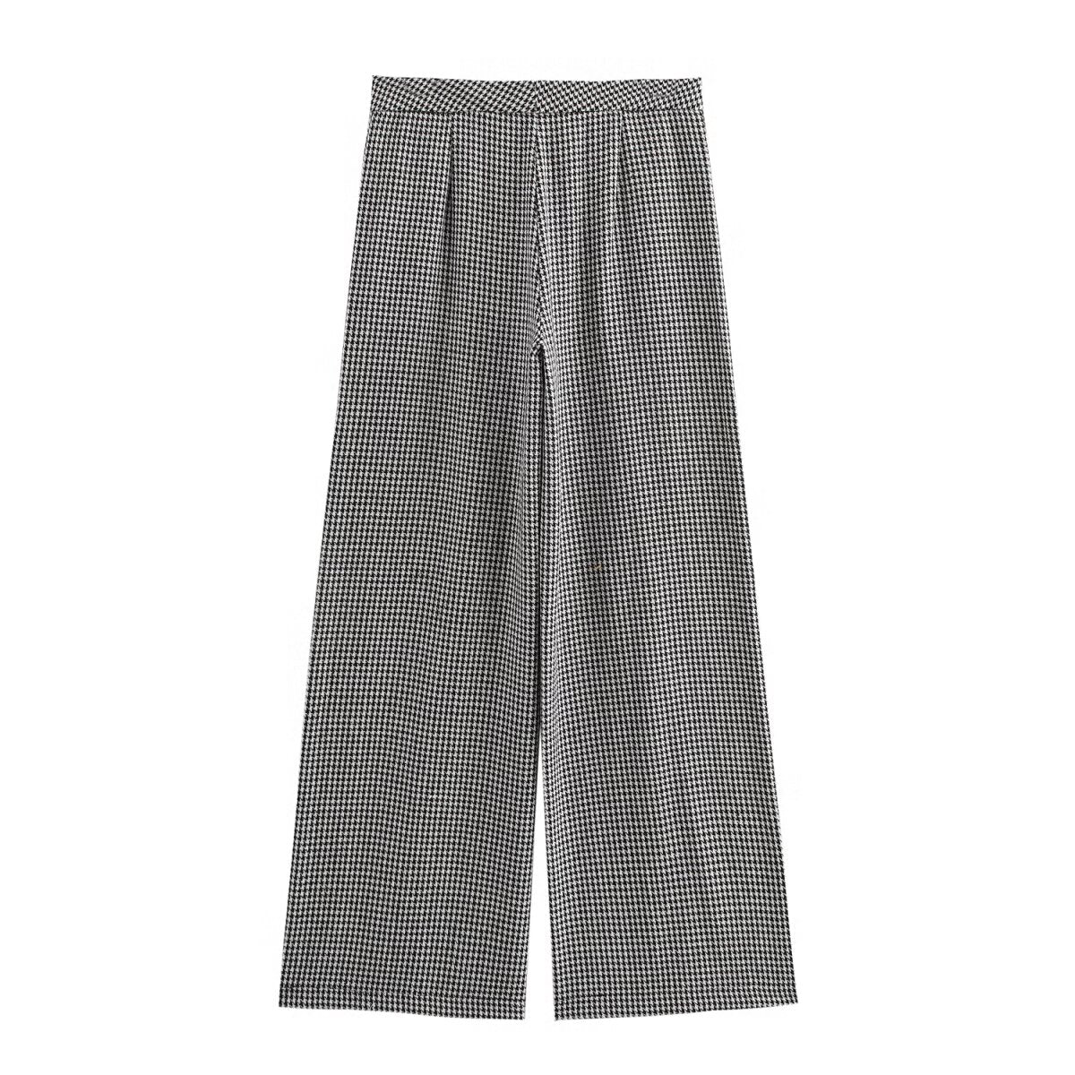 Autumn Houndstooth Short Blazer Wide Leg Pants Sets