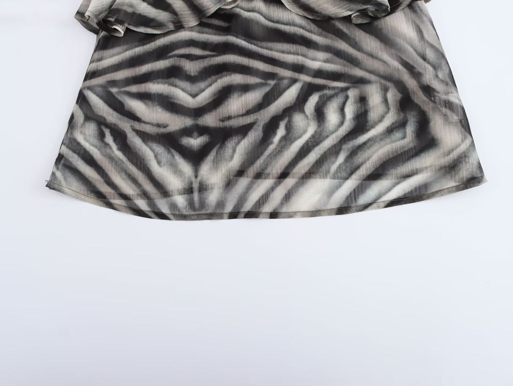 Fall Women Clothing Wild Animal Print Pullover V neck Tied Spaghetti Strap Top