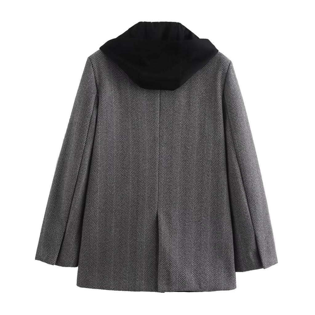 Women Clothing Hooded Stitching Herringbone Twill Current Coat Herringbone Twill Flared Leggings Pant Sets