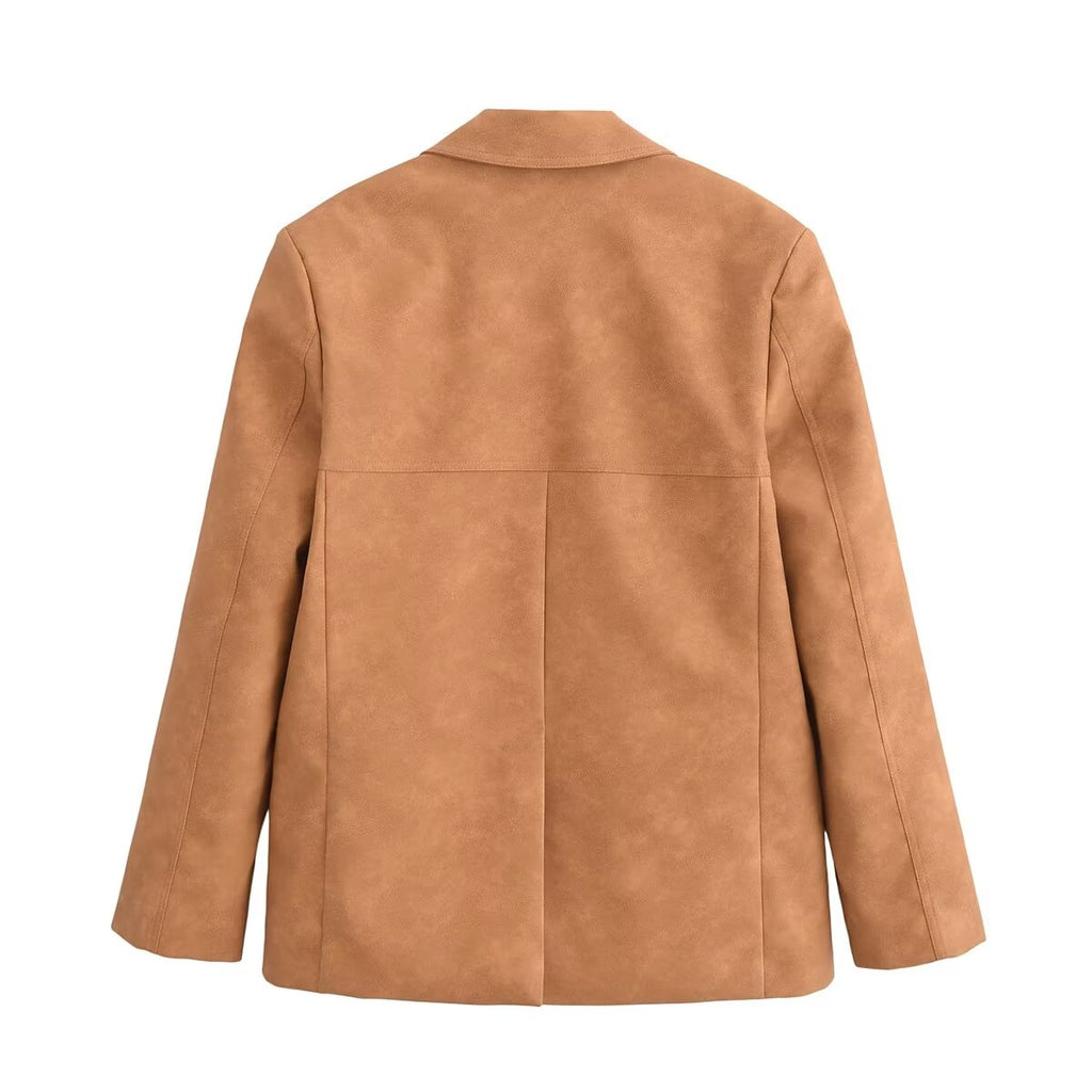 Fall Women Clothing Stylish Simple Casual Imitation Cowhide