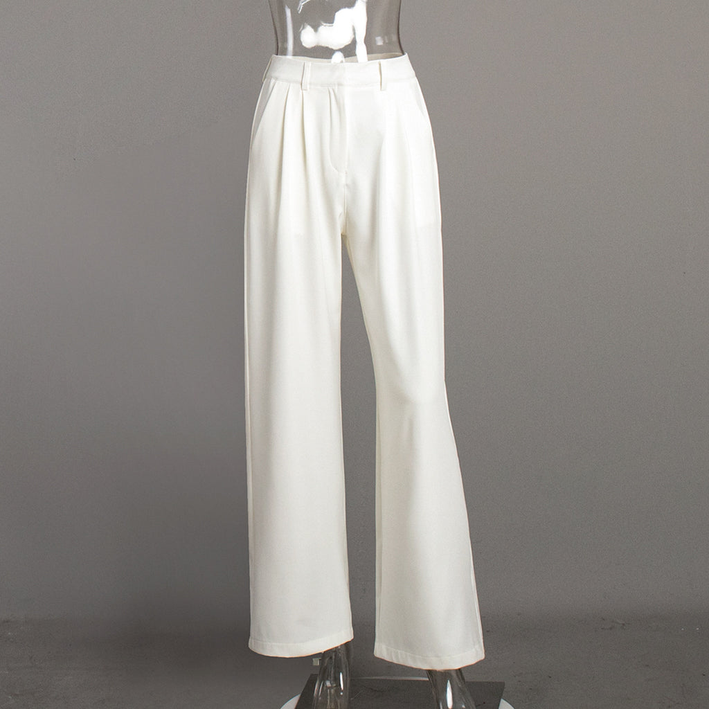 Pure White Trousers for Women Autumn Winter High Waist Wide Leg Pants Office All Matching Casual Trousers